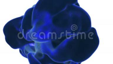 五颜六色的墨水在水中，蓝色的墨水滴。 使用它作为背景，过渡或覆盖。 3运动图形元素VFX墨水